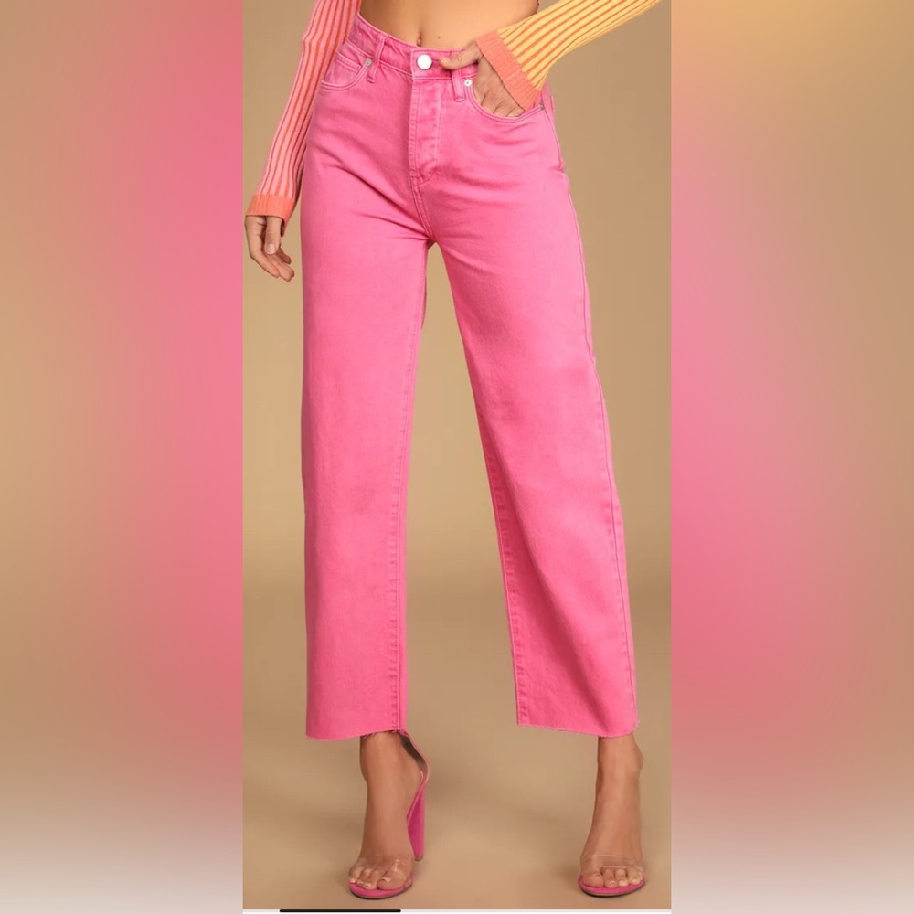 The Baxter Pink Denim High-Waisted Straight Jeans Blank NYC